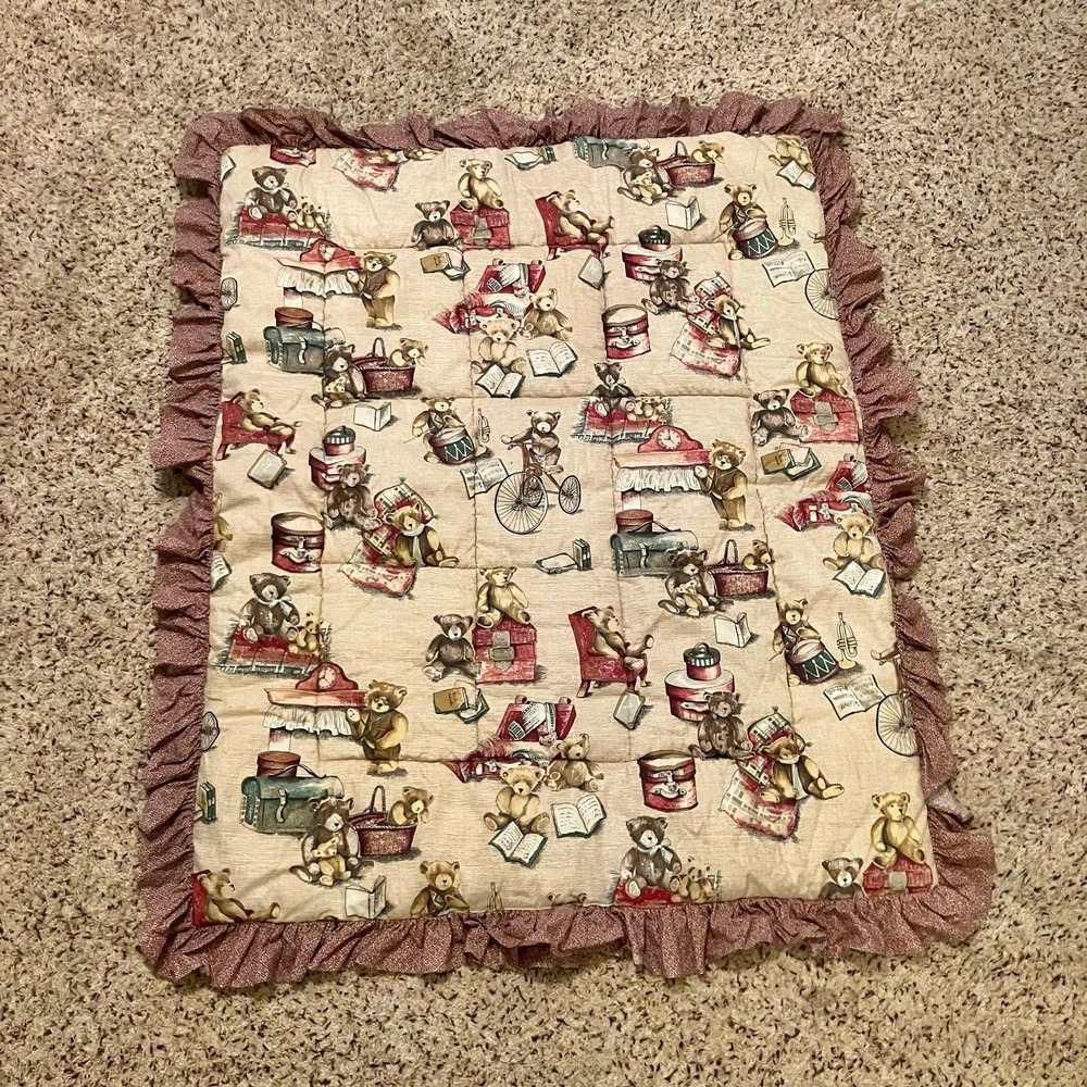 VTG Lambs & Ivy Quilted Baby Crib Comforter Toddler Bed Blanket Teddy Bears